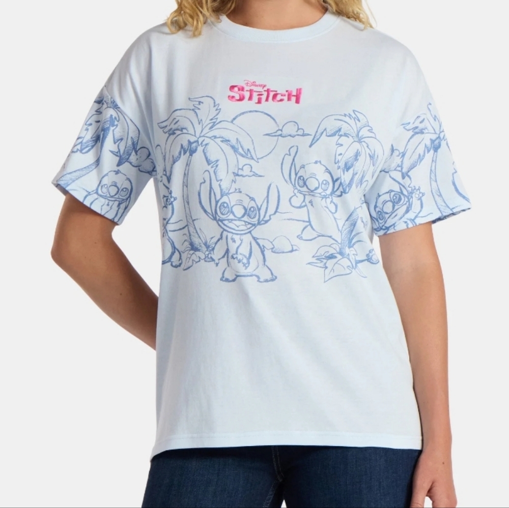 Disney Women's Size S Stitch Graphic Tee with Short Sleeves Blue NWT